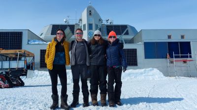 Scientists from the MASS2ANT project posing in front of the Princess Elisabeth Antarctica - © International Polar Foundation