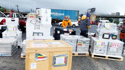Executive Secretary IPF South Africa Michel de Wouters checks cargo in Cape Town for the 2020-2021 season - © International Polar Foundation