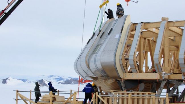 First Modules Placed on the Wooden Structure - Copyright: International Polar Foundation - © International Polar Foundation