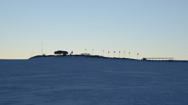 Princess Elisabeth Antarctica at twilight. There is no more 24-hour daylight at the end of the summer research season in Antarctica. - © International Polar Foundation / Alain Hubert