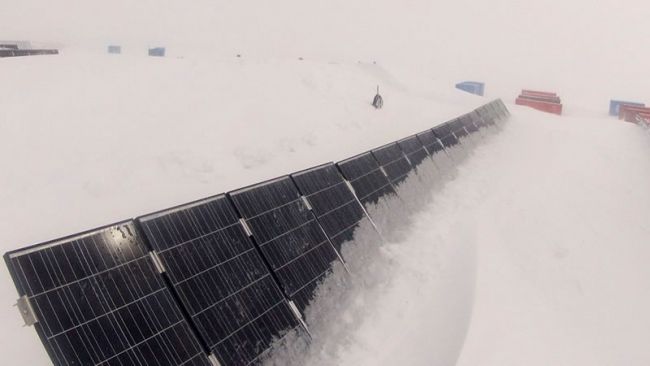 Snow accumulation around the station's solar panels - © International Polar Foundation