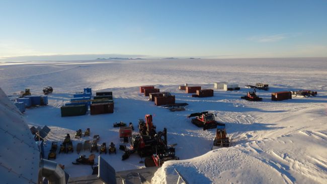 View of our vehicles and containers from the west platform of the station - © International Polar Foundation / Alain Hubert