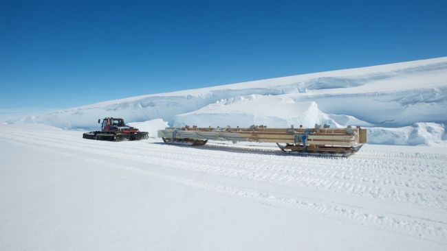 These long beams form the core of the new foundations of the entrance hall at Princess Elisabeth Antarctica
 - © International Polar Foundation