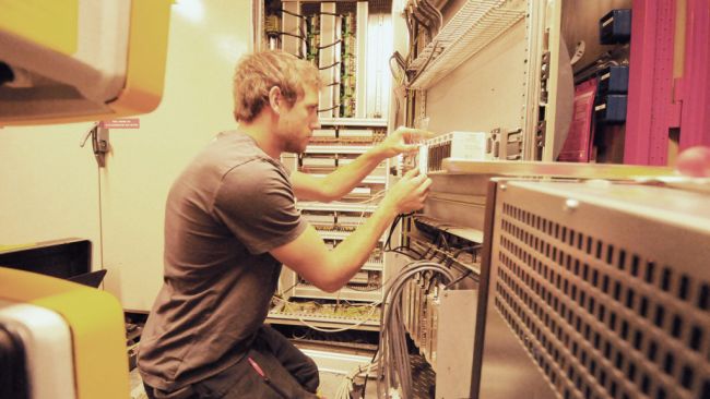 Engineer Nicolas Herinckx upgrades the Programable Logic Controller, the brain of the station with new components. - © International Polar Foundation