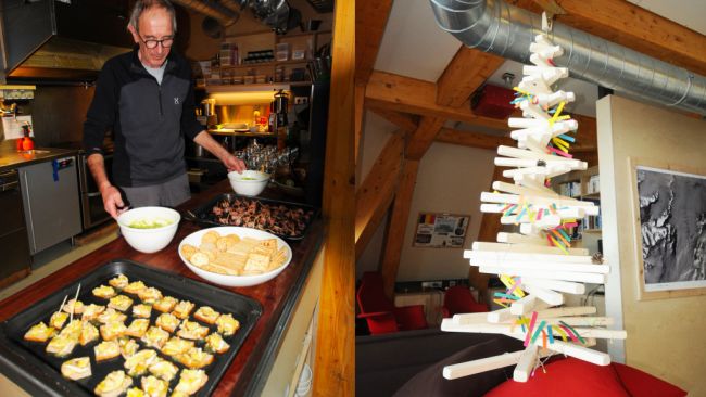 Bernard Polet prepares Christmas Dinner. In the next room, you can see a wooden Christmas tree the team made out of recycled wood. - © International Polar Foundation