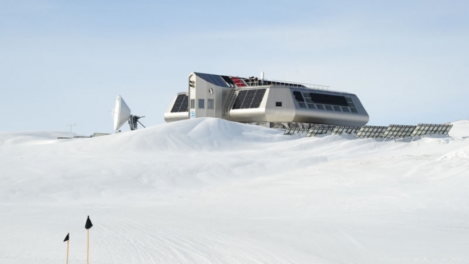 Garages completely covered in snow - International Polar Foundation