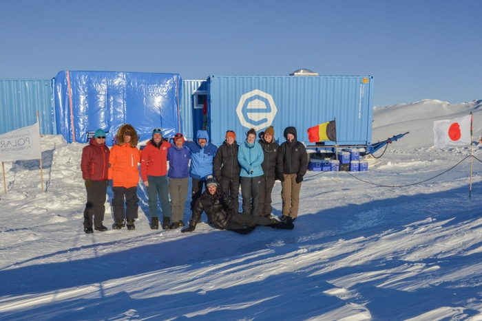 The combined Belgo-Japanese SAMBA team! Left to Right: Takashi Mikouchi, Akira Yamaguchi, Christophe Berclaz, Yukihisa Akada, Naoya Imae, Vinciane Debaille, Nadia Van Roosbroek, Wendy Debouge, Geneviève Hublet, and Harry Zekollari (front) - International Polar Foundation