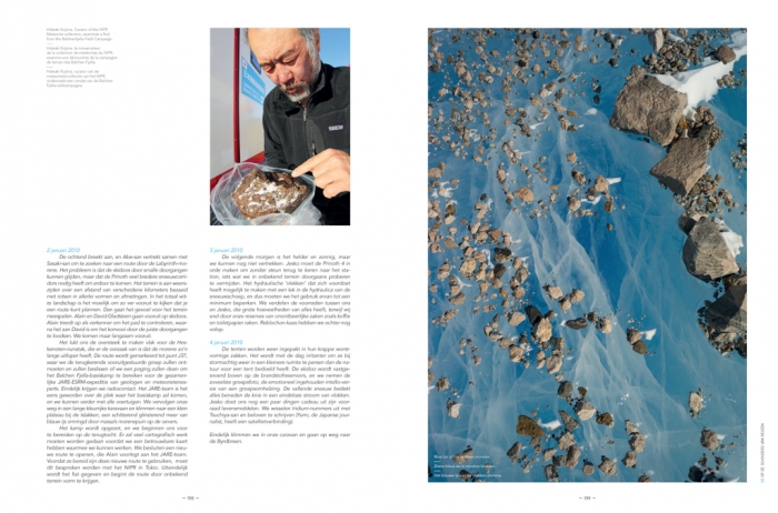 Hideaki Kojima, Curator of Japan's NIPR Meteorite Collection, examines a find from the Balchenfjella field. Page 198 - International Polar Foundation