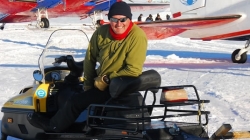 Philippe Herman on the airstrip at Utsteinen... between Lydia and Polar 5, the two Baslers from Antarctic Logistics Centre International. - International Polar Foundation / René Robert