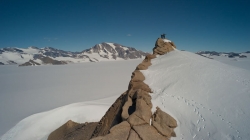 Koen and Marc arrive at the summit for the first time. They would make it back up there three more times that day. - International Polar Foundation / René Robert