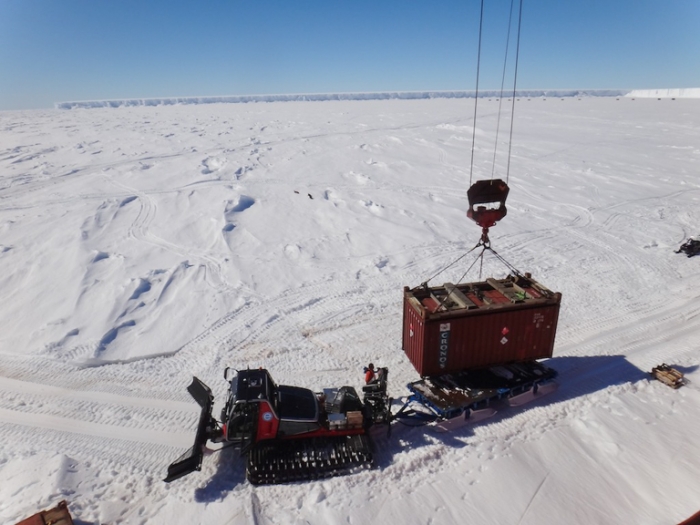 Unloading the Mary Arctica at the Antarctic Coast - International Polar Foundation/Alain Hubert