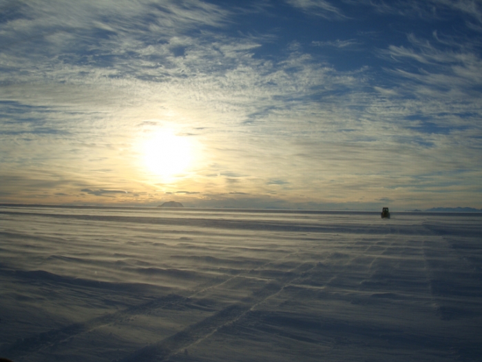 Driving across the great Antarctic wilderness.  - International Polar Foundation/Alain Hubert