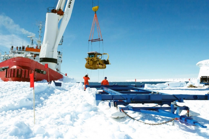 This is the kind of more up to date tractors the Coldest Journey team will use to haul their heavy equipment during the Antarctic winter. - International Polar Foundation