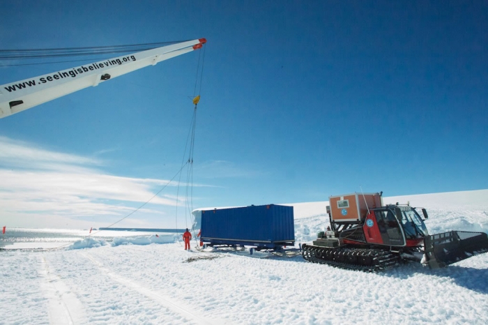 One of the very impressive 30-foot long (10m) technical containers the expedition will use for its six months traverse. - International Polar Foundation
