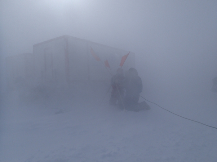 White out at the SAMBA meteorite team basecamp on the plateau, during a field trip on the Nansen Ice Field, 140km south of Princess Elisabeth Antarctica, during the BELARE 2012-2013 expedition.  - International Polar Foundation