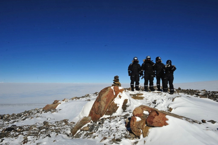 With the pilots again, on the last nunatak before the South Pole, some 2000 km away. - International Polar Foundation
