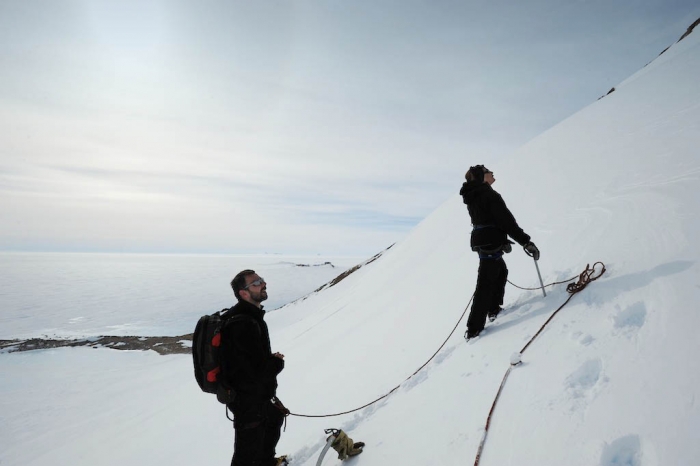 Sunday climbing session. You can see Princess Elisabeth in the background - International Polar Foundation