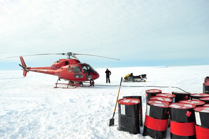 The "blood hornet" refueling at Crown Bay during a coastal reconnaissance mission. - International Polar Foundation