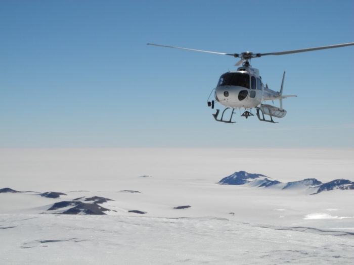 The first take off of the season. This helicopter is known as an A355 single engine. This baby can take scientists anywhere within 150km of the station.
 - IPF