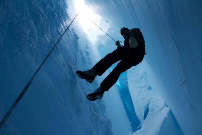 Everybody gets a chance to descend into the crevasse and learn how to behave in case of emergency. - International Polar Foundation