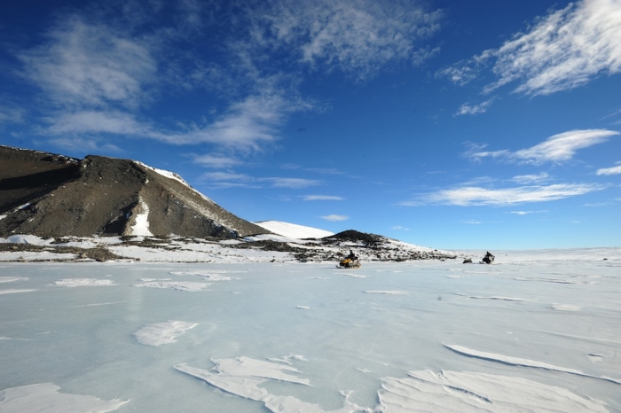 Blue ice can be found everywhere in Antarctica because of the strong winds
 - IPF