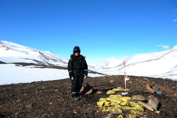 Base Commander Nighat Amin at the geodetic landmark the Japanese put in place in 1989
 - IPF