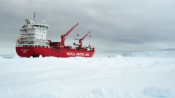 The Mary Arctica finally made it to the coast after being blocked 150km out at sea by thick sea ice. - International Polar Foundation