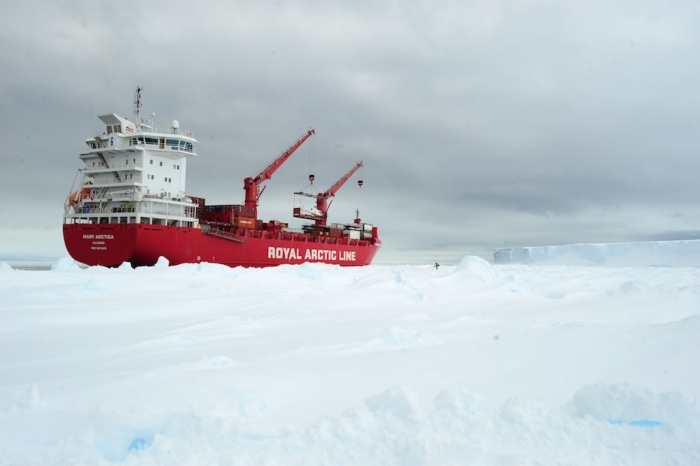 The Mary Arctica finally made it to the coast after being blocked 150km out at sea by thick sea ice. - International Polar Foundation