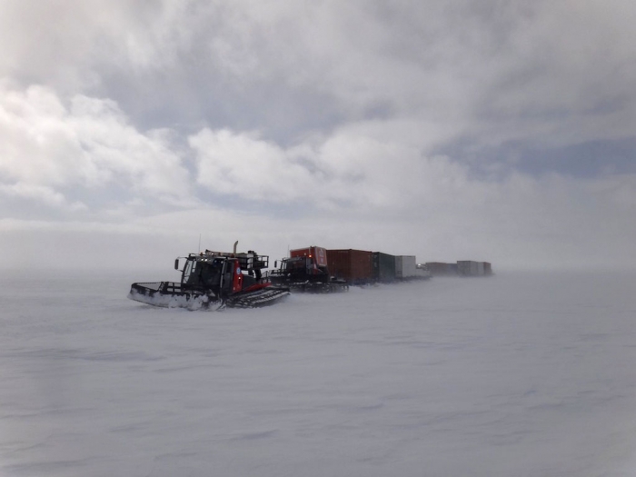 On the road again back to Princess Elisabeth Antarctica. Scientists and engineers are waiting for their equipment. - International Polar Foundation