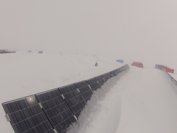 Just a bit of wind (25 to 30kt) and the snow returns to the solar panels - International Polar Foundation