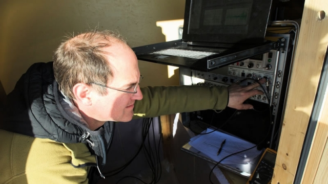 Olivier Francis at work in a scientific shelter - International Polar Foundation